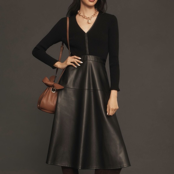 Shoshanna Peyton Long-Sleeve Twofer Dress in Black - Picture 1 of 9